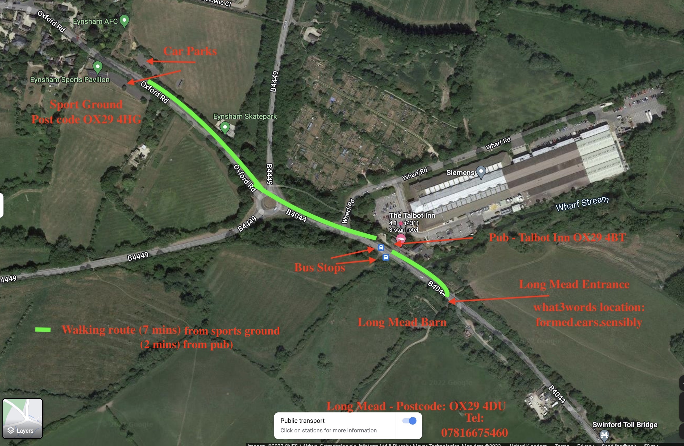 Directions from Pub & Playing Fields Car Park